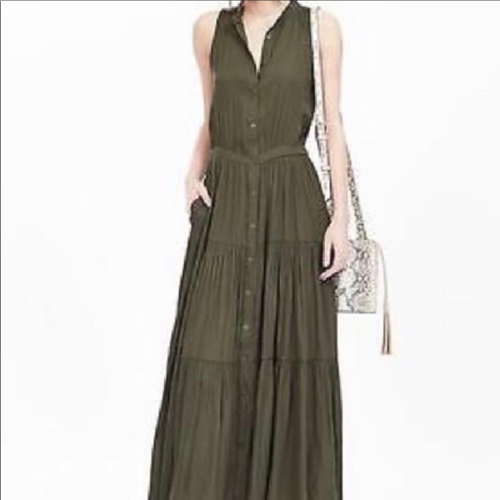 Banana Republic Olive Green Tiered Maxi Dress Sz 10